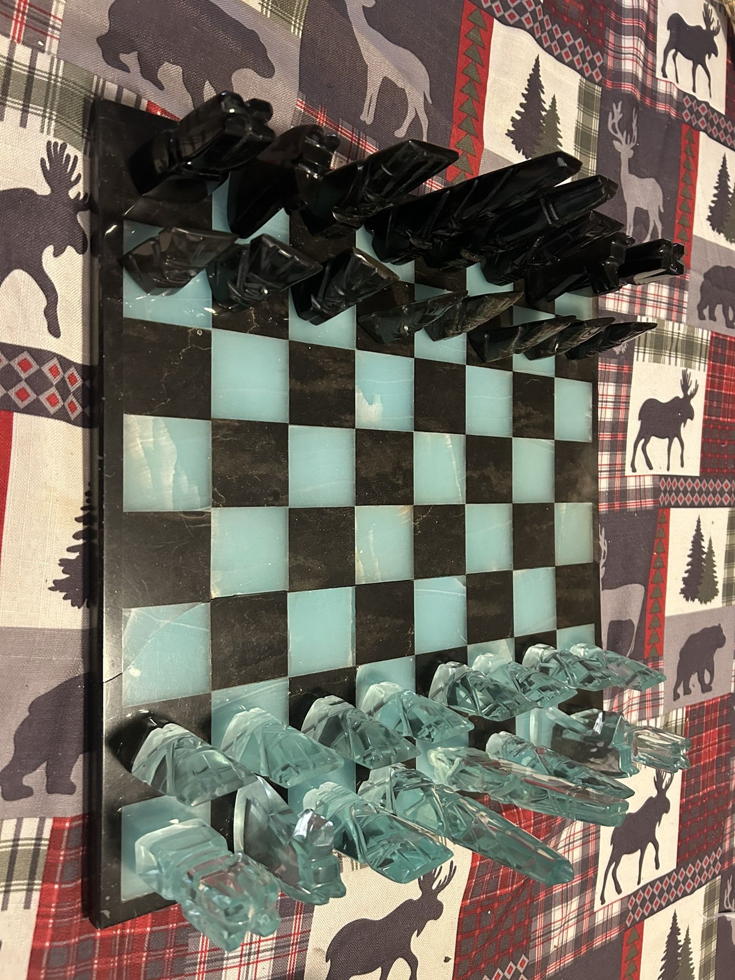 Aztec Mayan Onyx And Glass Chess Set (Broken Board)