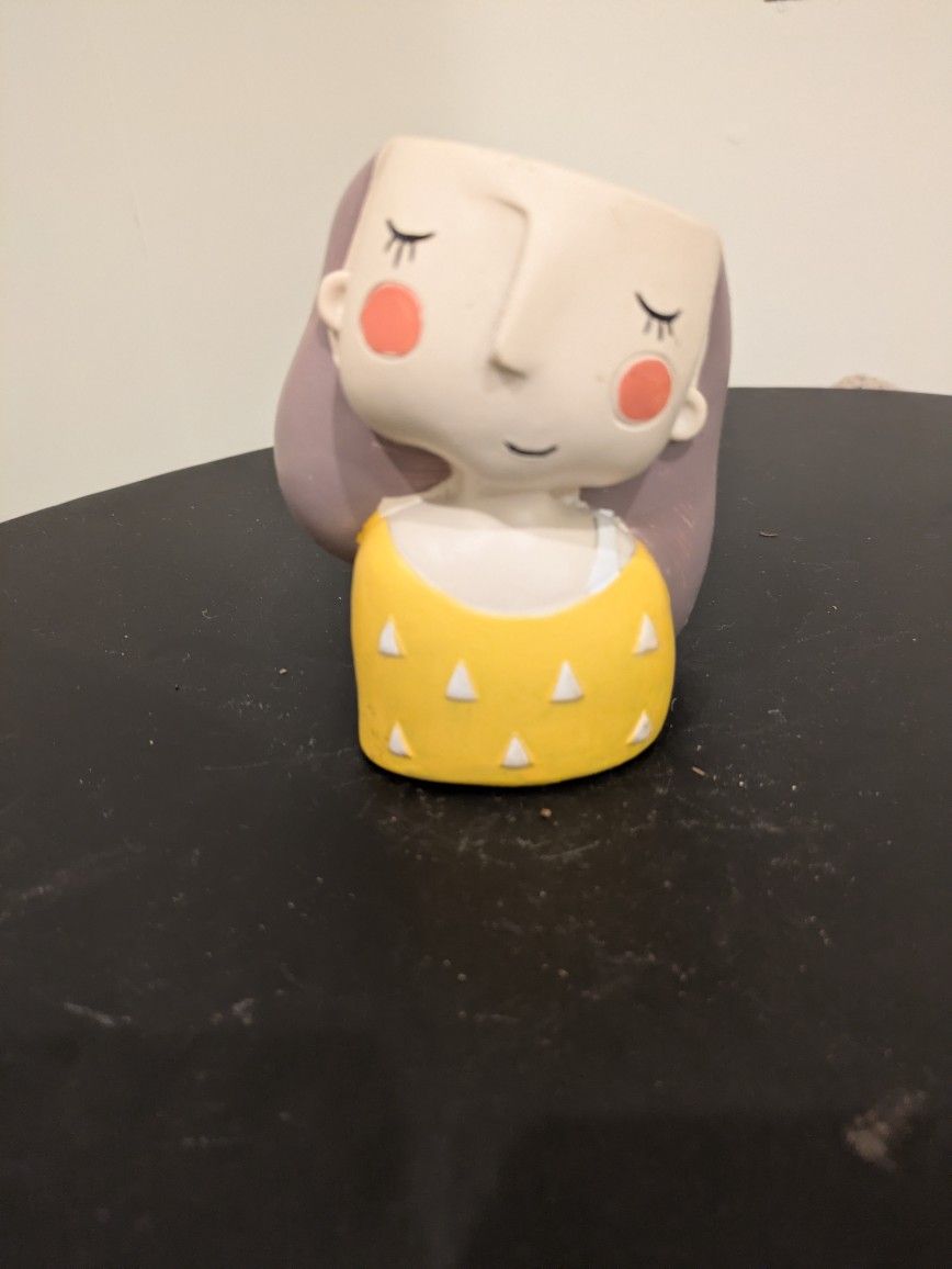 Girl Face Head Plant Pot For Small Plants On Desk Or Indoors Cute Great As A Gift $2