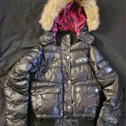 Ecko RED black puffer jacket with faux fur hood