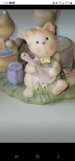 Vintage Porcelain Kitty Candleholder 1980's

