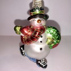 NOS Old World Christmas SNOWMAN Glass Ornament With OWC Box
