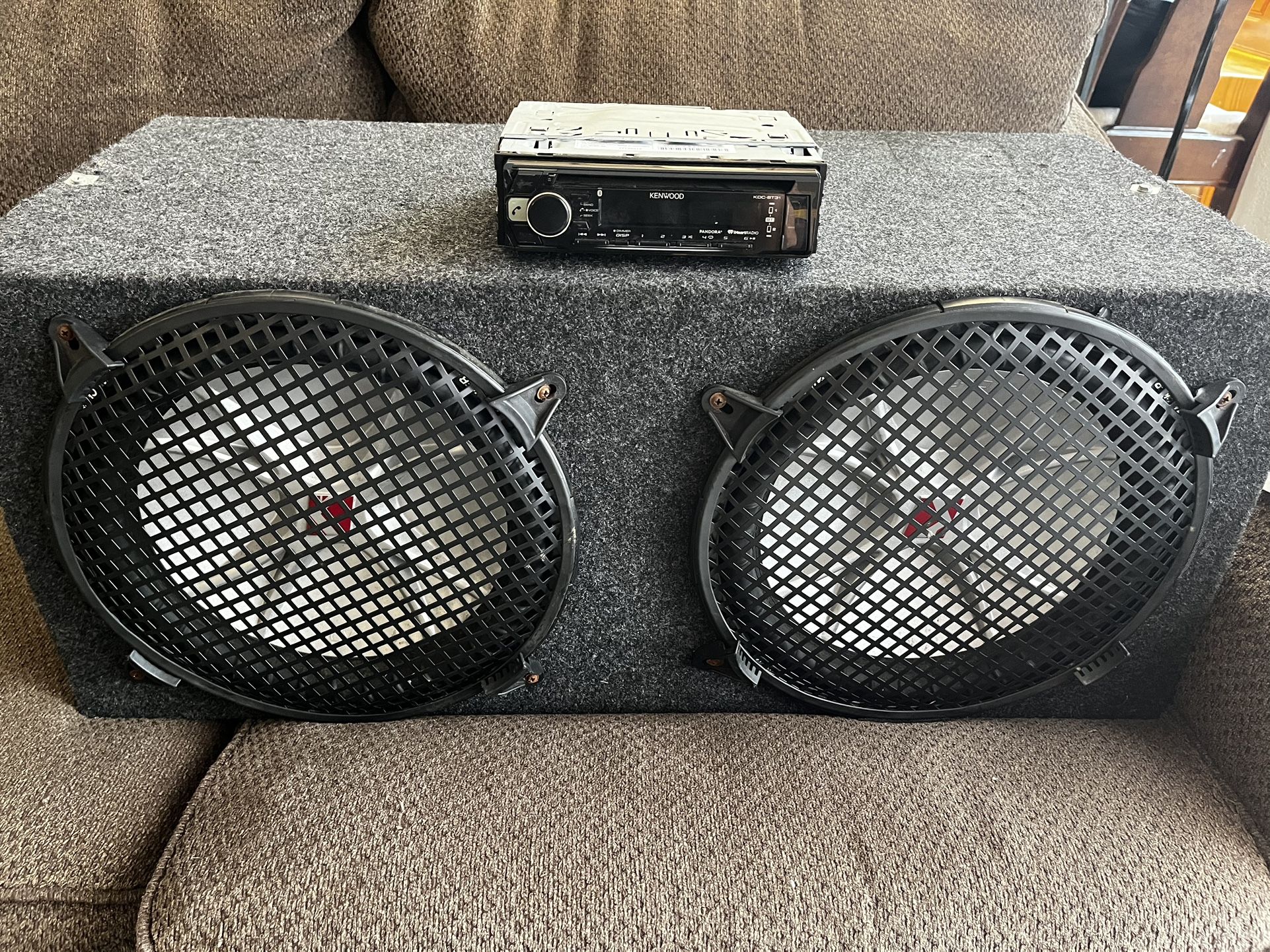 Two 12” Kicker Subwoofers, Audiotek Amp & Kenwood Stereo Bundle