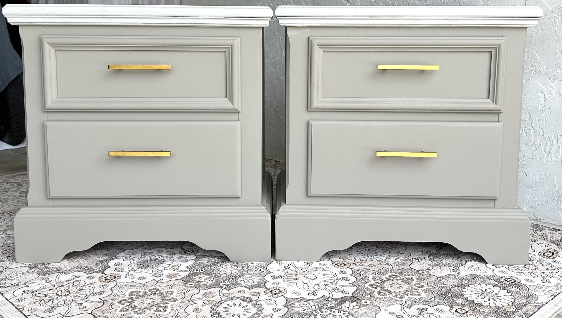 Newly Refinished  Timeless Neutral Beige Wood Pair Of Nightstands 2