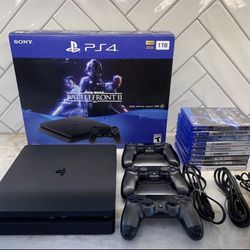 Like-New Ps4 Slim 1TB Full of Memory w/3 Flawless Controllers & Games (+All Cabling) for Sale ; OBO