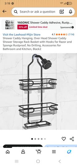 Shower Caddy Hanging, Over Head Shower Caddy Shower Storage Rack Basket with Hooks for Razor and Sponge Rustproof, No Drilling, Accessories for Bathro