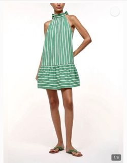Rachel Zoe Green and White Striped Mini Dress Size:L