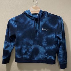 Women’s Large Champion Blue Tie Dye Long Sleeve Hoodie Sweatshirt