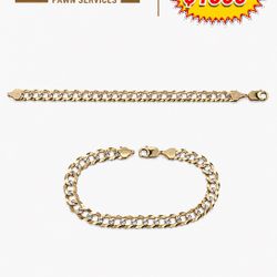 YELLOW GOLD 14KT CURB LINK DIAMOND CUT BRACELET, 8”, 10.9 GRAMS