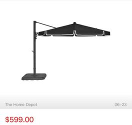 11 FT OFFSET IN BLACK/WHITE WITH KNIFE CUT WITH BASE (Delivery available)  The Hampton Bay 11 ft. Offset Patio Umbrella in Black