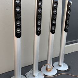 Kirsch Standing Speakers Set of 4 Wired Silver/Black Cylinder Metal Plastic