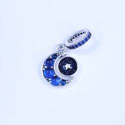 Genuine PANDORA Blue Spinning Moon Dangle Charm W/Pouch