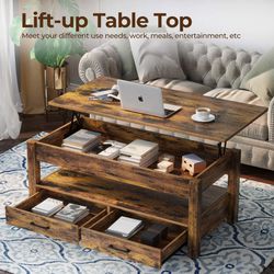 Coffee Table, 41.7" Lift Top Coffee Table with Drawers and Hidden Compartment, Rustic Brown
