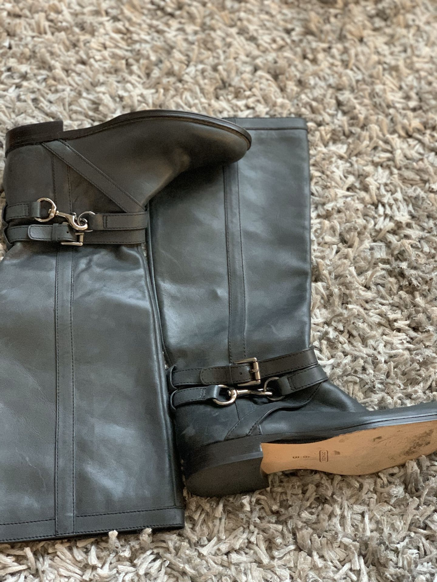 Coach charcoal grey leather pull on boots
