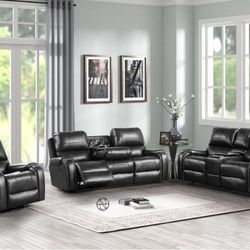 Titan Black Oversized 3-Piece Reclining Living Room Set ( sectional couch sofa loveseat options