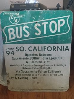 VINTAGE CTA BUS STOP SIGN