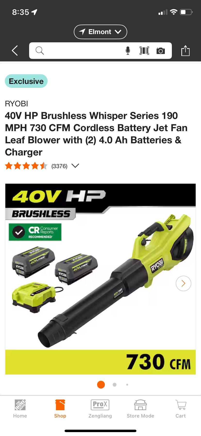 40V HP Brushless Whisper Series 190 MPH 730 CFM Cordless Battery Jet Fan Leaf Ah