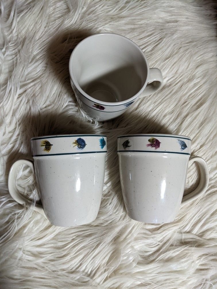 Folkcraft Stoneware Rainbow Trout Coffee Mugs