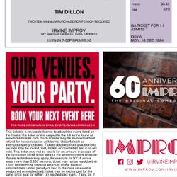 TONIGHT 4 Tim Dillon tickets Improv Irvine - $100 For All 4