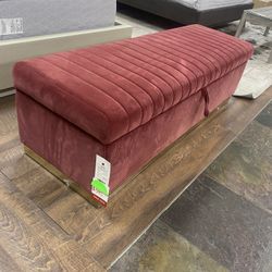 Brand New - Modern Red Velvet Bench w/ Storage
