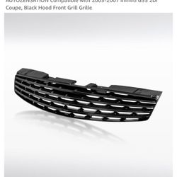 Compatible With 2003-2007 Infiniti G35 2 Dr Couple, Black Hood Front Grill Grille