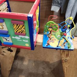 oys Wooden Activity Cube - Zany Zoo: Educational Play with Animals, Spinners, Bead Rollercoaster, Functional Doors