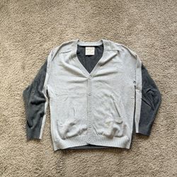 Five Four Nick Wooster Grandpa Sweater Cardigan Mens Large Grey Button 2 Tone