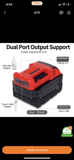 Cargador Usb Y Usb C Compatible Con Pilas M18 Milwaukee