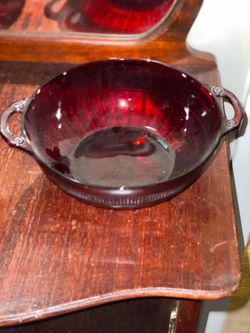Ruby Red Depression Glass Bowl with Handles