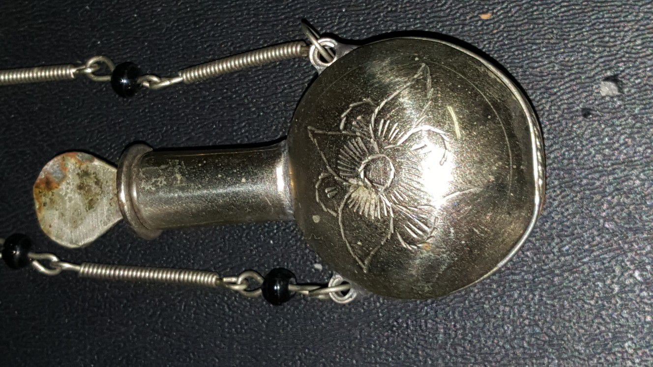 Silver perfume bottle on chain antique