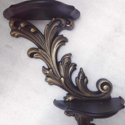 VINTAGE ORNATE VICTORIAN GOLD BRONZE FILIGREE SYROCO HOMCO MCM ACCENT WALL SHELF LEDGE DECOR DISPLAY