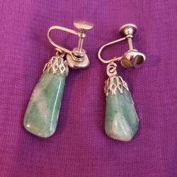 Vintage Silver Tone Amazonite Screw on Earrings. F11