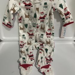 Carter's Just One You Boys And Girls Baby Santa Christmas Fleece Fleece Footed Pajama - White 6M