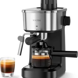 6 Bar Espresso Machine 800W with Stainless Steel Cup Warmer Steam Milk Frother Automatic Pressure Relief Cappuccino Latte Maker Black for Home Office
