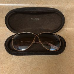Tom Ford Eva TF374 28F Sunglasses In Gold Metal Aviator Pilot Brown Lenses