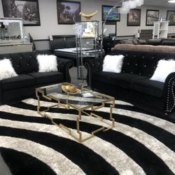 2PC Black Velvet Sofa & Loveseat