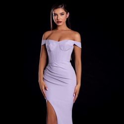 Blush Off Shoulder Mermaid Maxi Dress