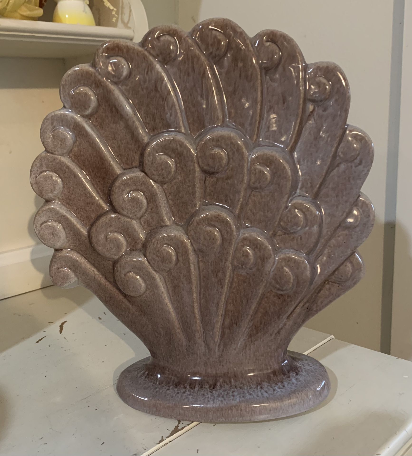 Vintage Mid Century Modern Gonder Pottery California Peacock Swirl Wave Large Lavendar Gray Vase
