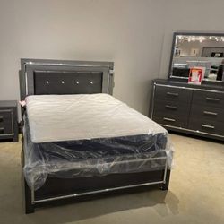Lodanna Gray LED Panel Bedroom Set/dresser,mirror, Night Stand, Bed/ Delivery Available 