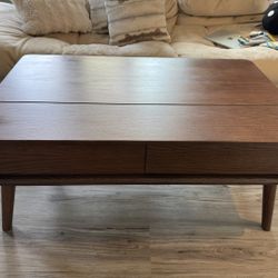 Lift Top Coffee Table, 100% Solid Oak Wood Walnut