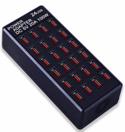24-Port 100 watt (20 A) USB Charging Station, Home Desktop Fast Charger, Multiple Chargers, Suitable for Hotels, Shops, Schools, Shopping malls and Tr