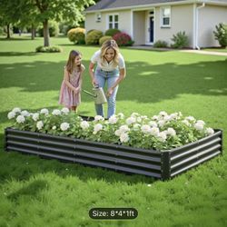 Metal Raised Garden Bed, 8 x 4 x 1 ft Outdoor Galvalume Planter Garden Box, Open Bottom Design, Large Planter Raised Bed for Growing Vegetables,