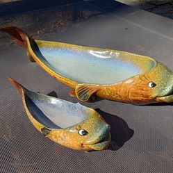 Vintage Ceramic Fish Serving Dishes Trinket Trays *20.00 Firm for Both* 17.5"x7.5" & 8.75"x3.5"