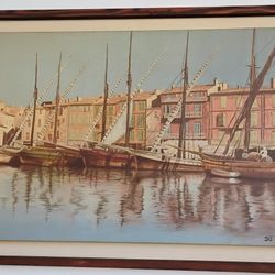 Large Framed Harbor Painting 68x44