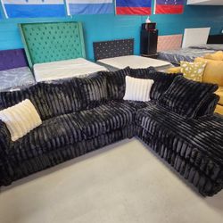 Sectional Sofa Fluffy Black 🛋 ❤️ 