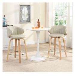 Modern Pu Leather Swivel Bar Stools With Back Wood Frame