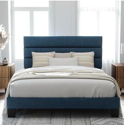 Queen Size Platform Bed Frame with Fabric Upholstered Headboard