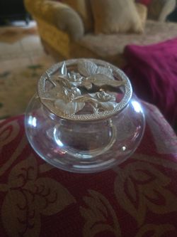 Vintage Pewter Potpurri Glass Container