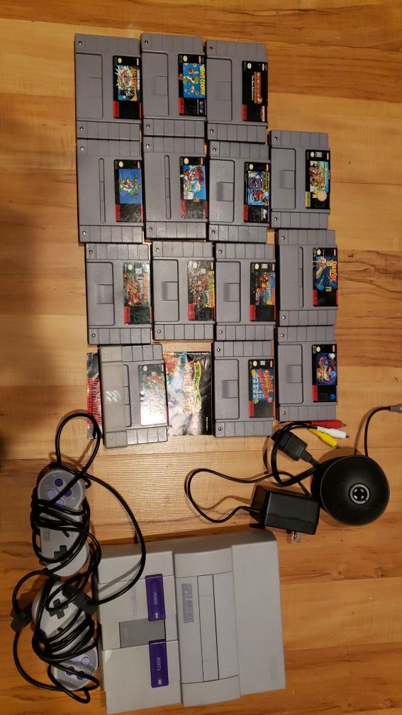 Super Nintendo with 14 games