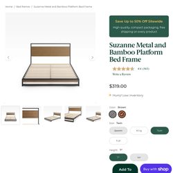 Zinus Twin Size Bamboo and Mental Bed Frame