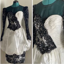 Vintage Crystal Black And White Peplum Bubble Dress